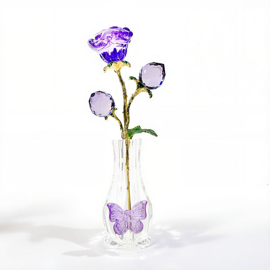 ππΉ Rose β Luxe Glazen Vaas met Kristallen Roos | Minimalistische Decoratie Cadeau Tip! π