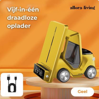 Allora Living5-in-1 Draadloos Oplaadstation met Wekker – Voor iPhone, iWatch & AirPods