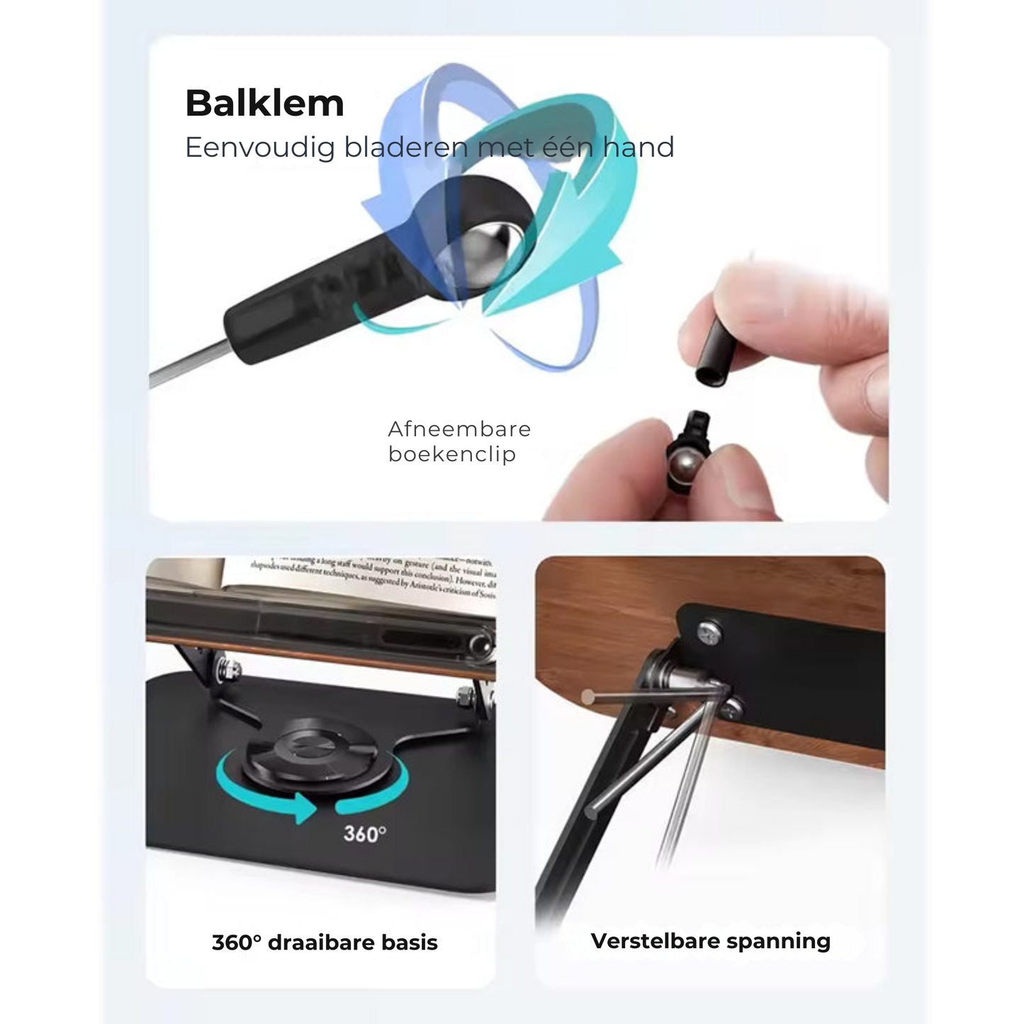 💡 Multifunctionele 360° Rotatie Boekstandaard – Ideaal voor Koken, Studeren en Werken