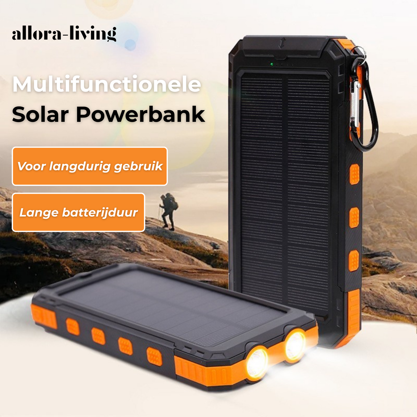 Allora Living Compacte Solar powerbank met kompas 🌍⚡📱